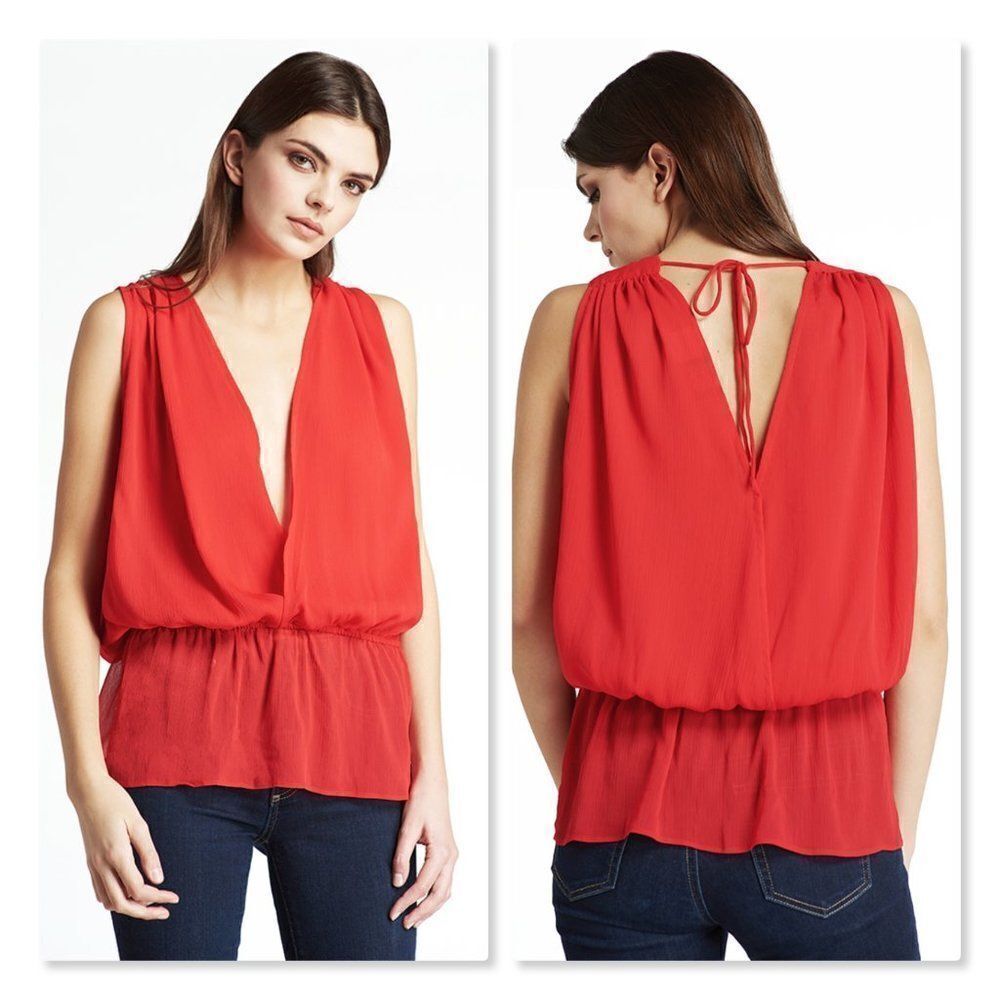 Press Gathered Blouson Top sz Medium in Red